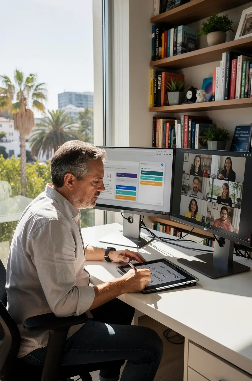 Professional reviewing usability reports and accessibility compliance documents on a tablet.